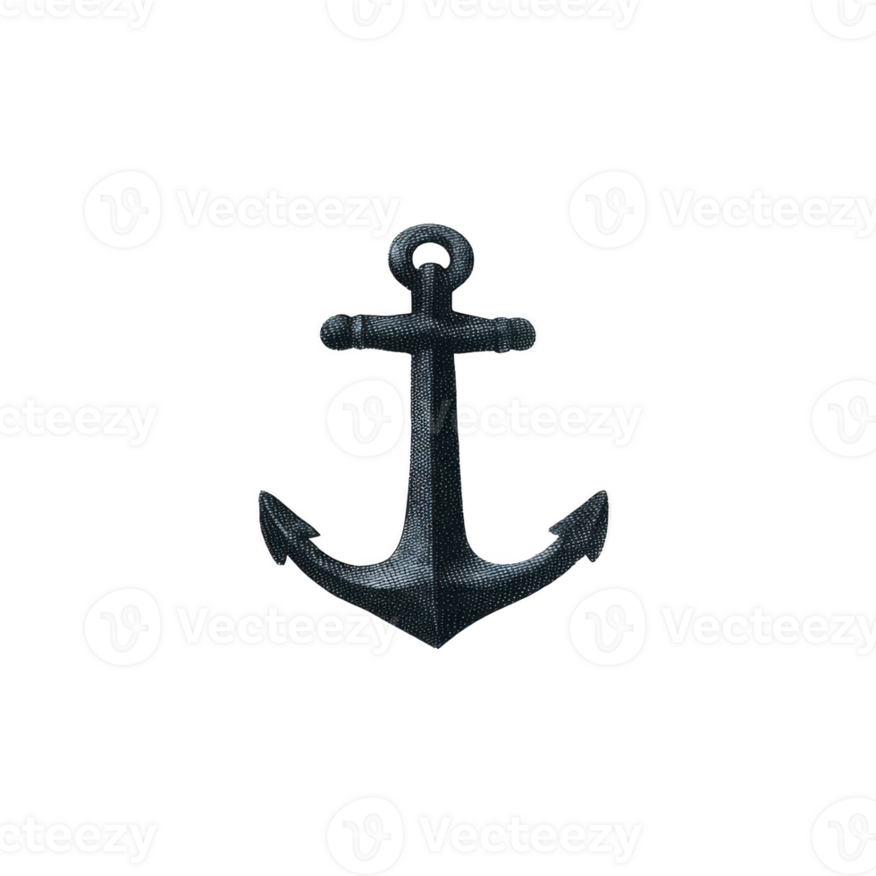 Black anchor with classic design is depicted against plain background, symbolizing stability and strength. anchor simple yet bold shape makes it striking nautical icon png