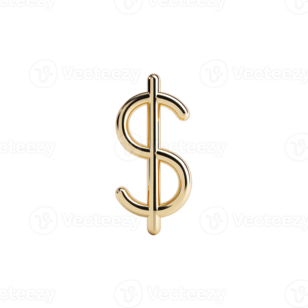 Shiny gold dollar sign symbol on transparency background, representing wealth and financial success. symbol is sleek and polished, conveying sense of luxury and prosperity png