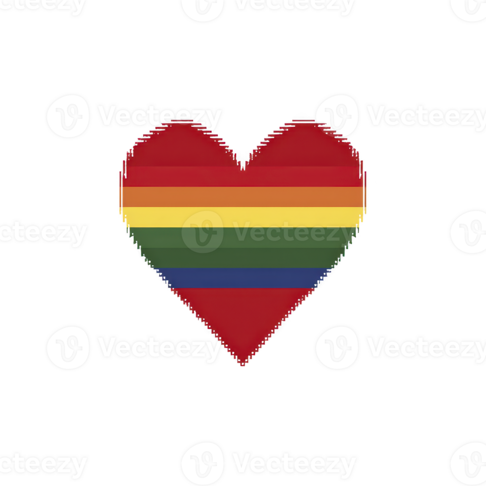 Heart shaped design featuring vibrant colors of rainbow flag symbolizes love, diversity, and inclusivity. image conveys message of unity and acceptance png
