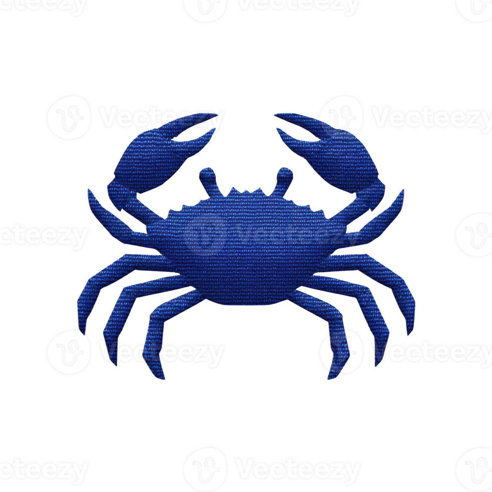 Vibrant blue crab illustration with detailed texture, showcasing its claws and legs against plain background. design highlights intricate patterns and vivid color of crab, evoking sense of marine png