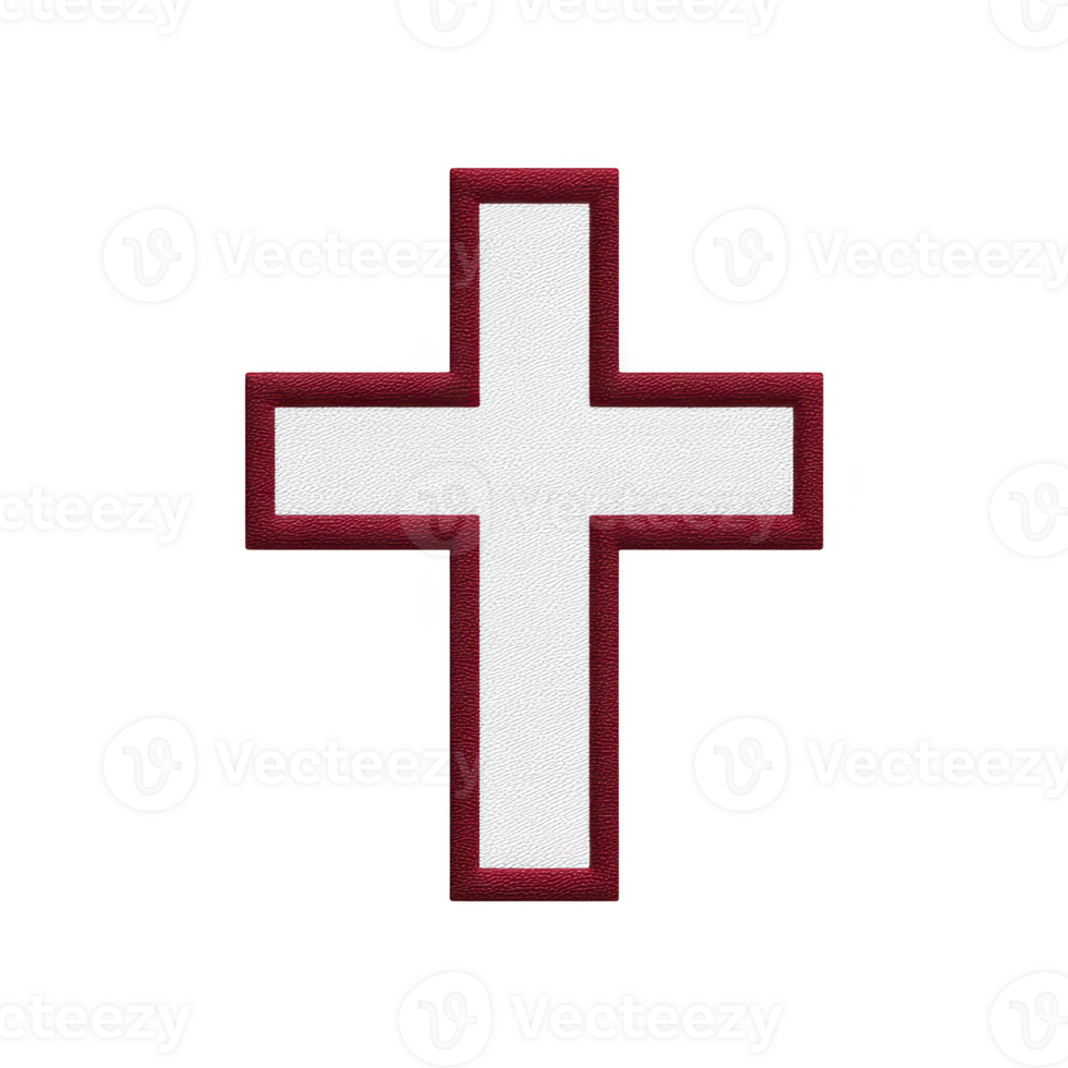White cross with red border stands out against transparency background, symbolizing faith and spirituality. simple yet striking design evokes sense of peace and reverence png