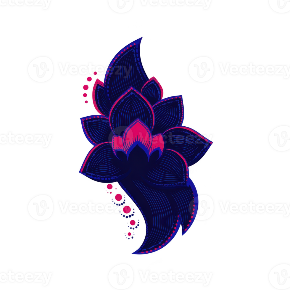 Vibrant, abstract lotus flower design with intricate patterns and bold colors, featuring shades of blue and pink, creating striking and artistic visual png