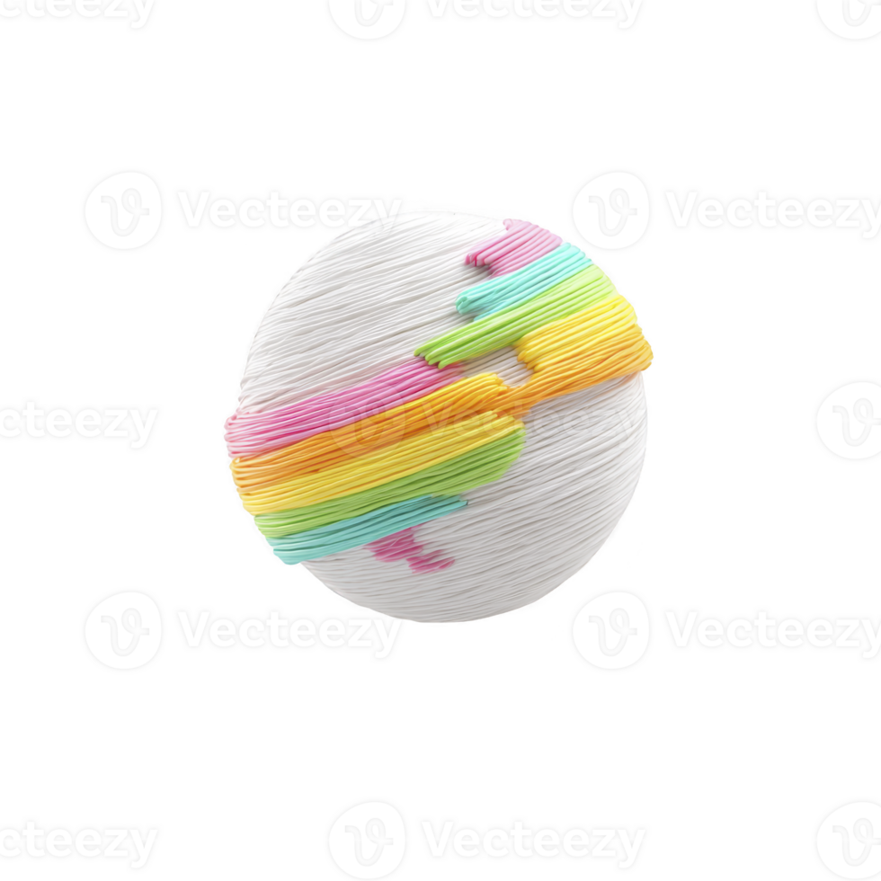 White spherical object with colorful, textured stripes in pink, green, yellow, and orange wraps around its surface, creating vibrant and playful design png