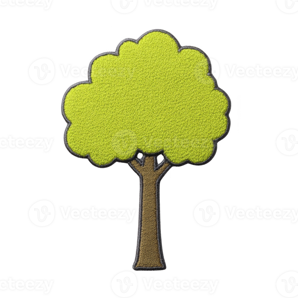 Simple illustration of green tree with brown trunk on transparent background, showcasing cartoon style. tree has rounded canopy and textured appearance png