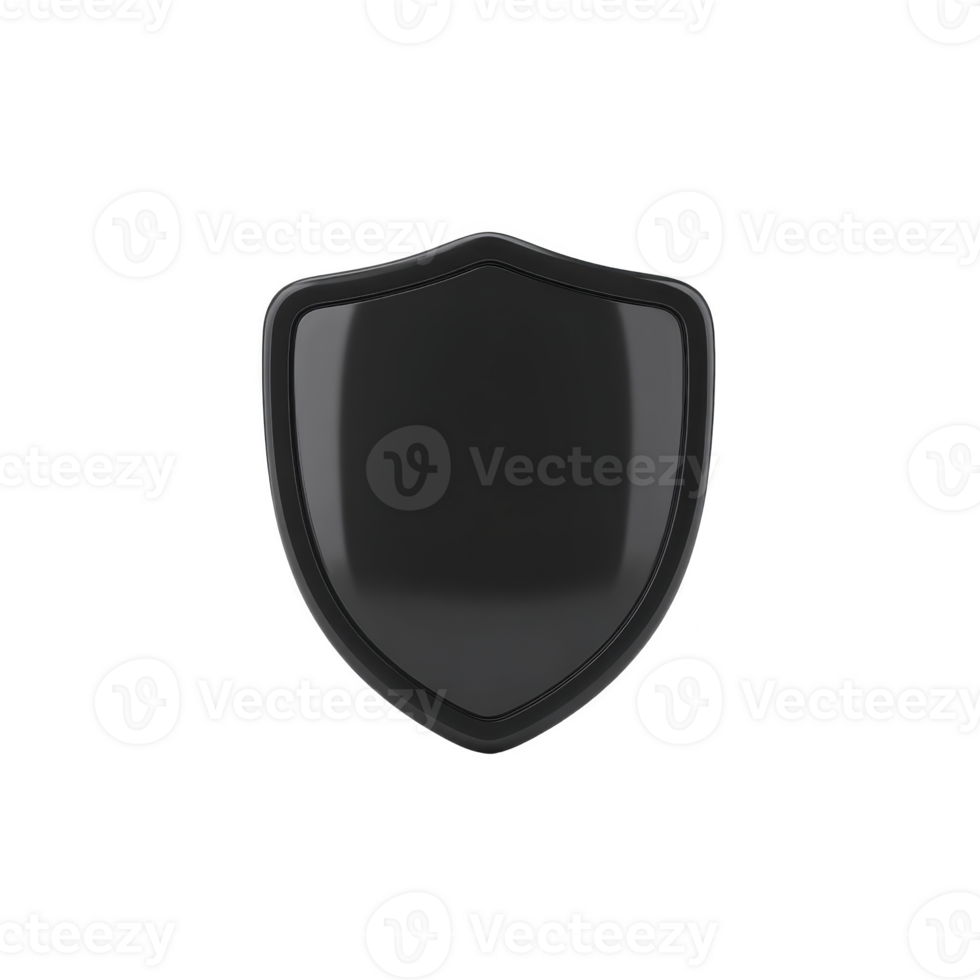 Sleek black shield with glossy finish, symbolizing protection and security. minimalist design emphasizes strength and defense, suitable for various digital or physical applications png