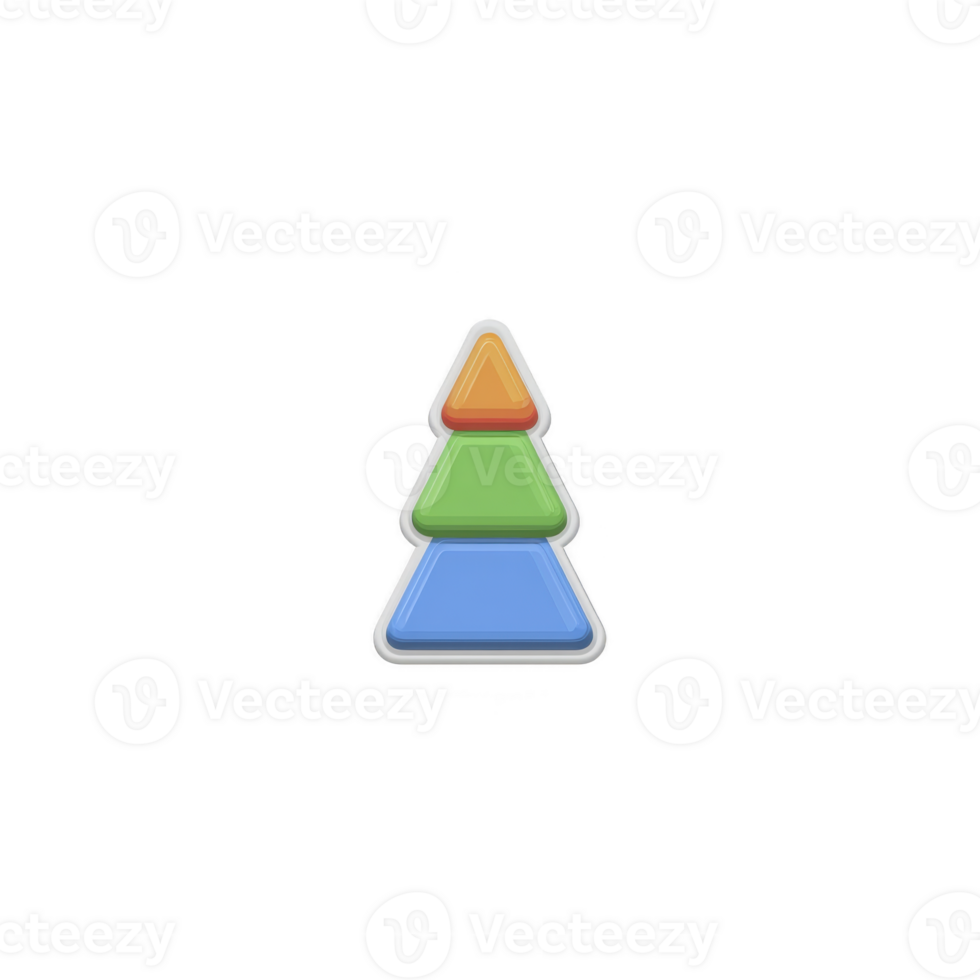 Colorful, abstract pyramid shape composed of stacked geometric layers in orange, green, and blue, set against plain background. design is simple and modern, evoking sense of balance and harmony png