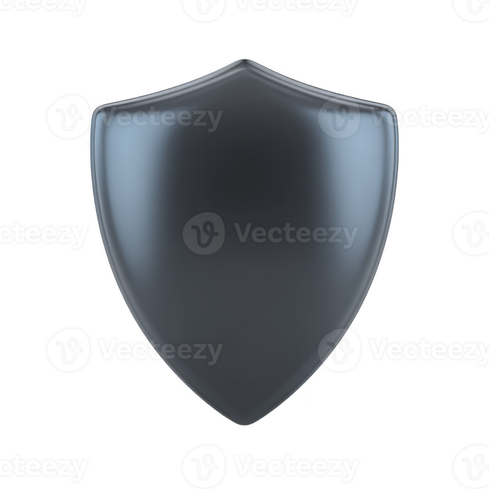 Sleek, glossy black shield icon with smooth surface, symbolizing protection and security. minimalist design conveys strength and defense png