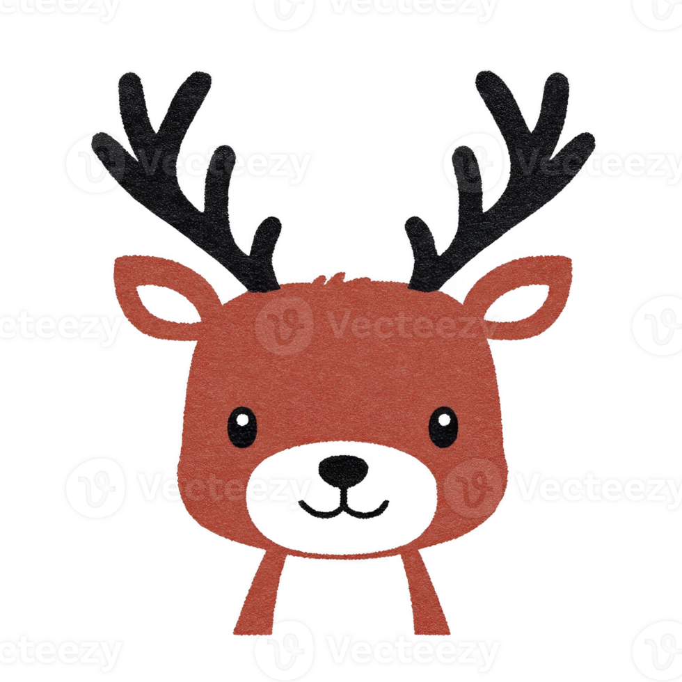 Cute cartoon reindeer with large antlers and friendly expression, featuring simple and playful design. reindeer is depicted in stylized, minimalist manner png