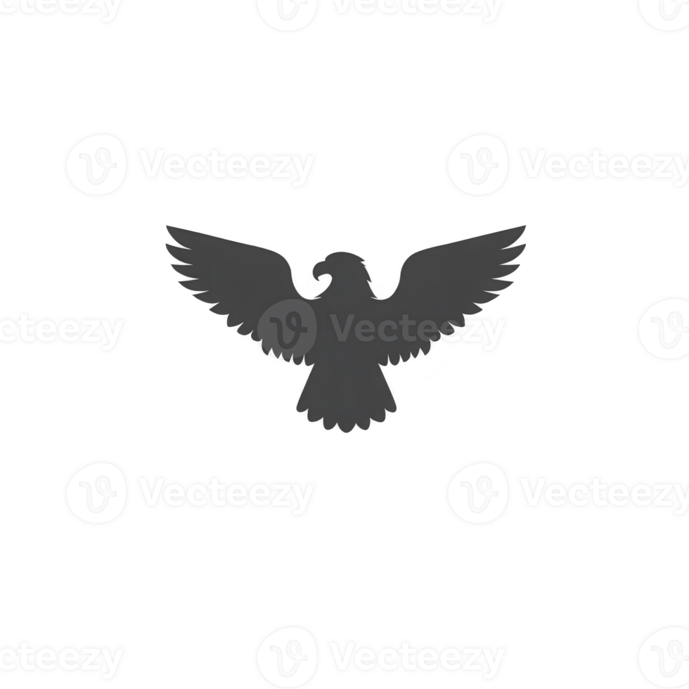 Silhouette of eagle with outstretched wings symbolizes freedom and strength. black and white design is simple yet powerful, capturing essence of majestic bird png