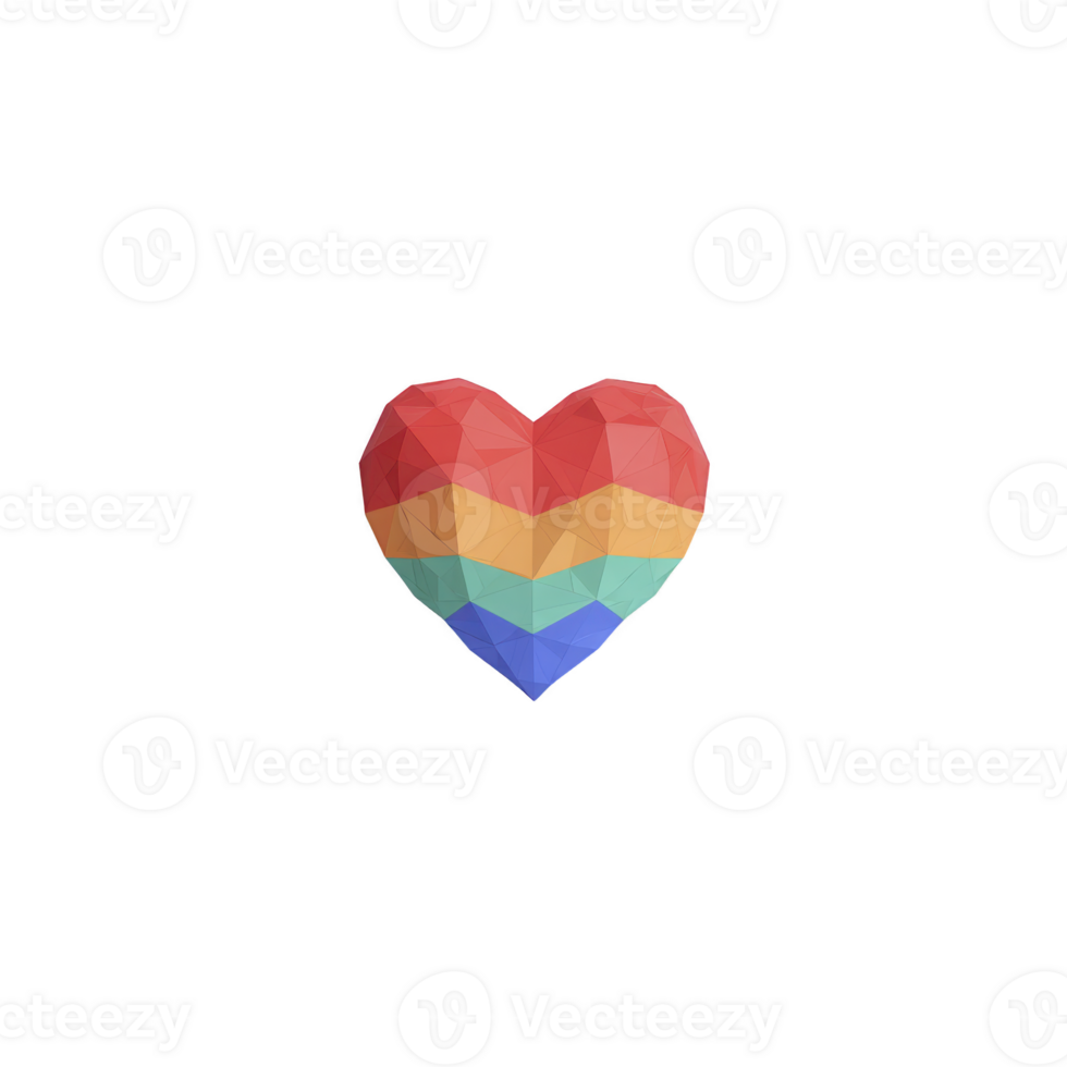 Colorful geometric heart with rainbow pattern symbolizes love and diversity. polygonal design adds modern and artistic touch, celebrating inclusivity and unity png