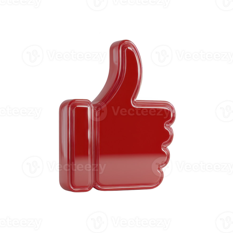 Shiny red thumbs up icon symbolizes approval or agreement, often used in digital communication to express positive feedback or support. glossy finish adds modern touch png