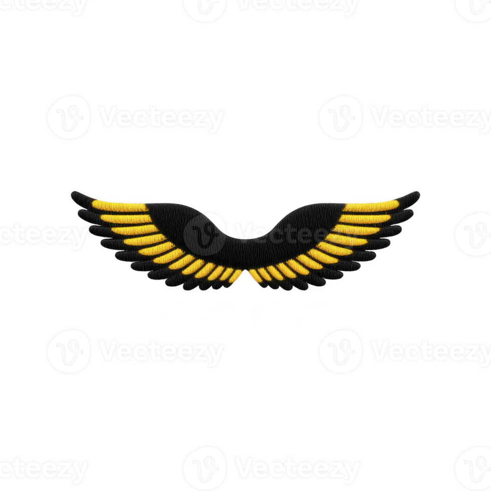 Pair of stylized black and yellow wings with sleek, modern design, symbolizing freedom and flight. wings are symmetrical and have glossy finish, creating striking visual impact png