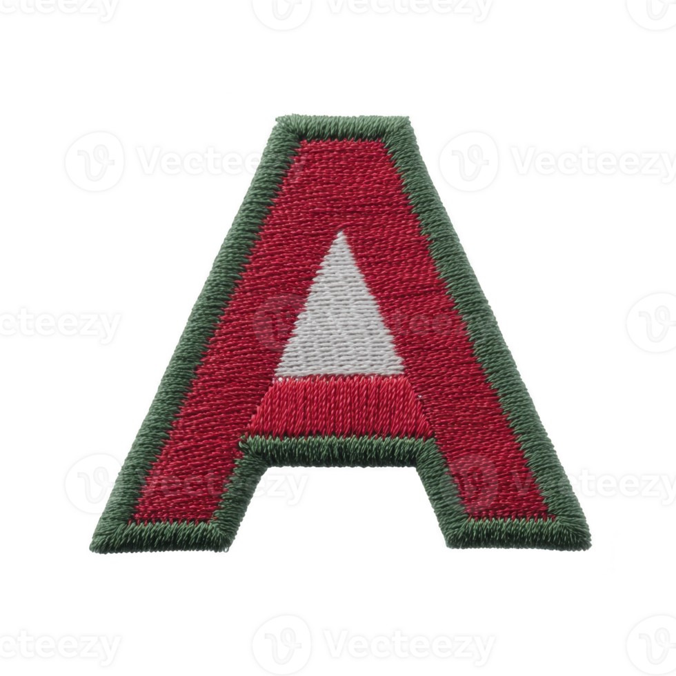 This is embroidered patch featuring letter red with green border and white triangle inside. design is simple and bold, suitable for clothing or accessories.Embroidered letter patch red with green png