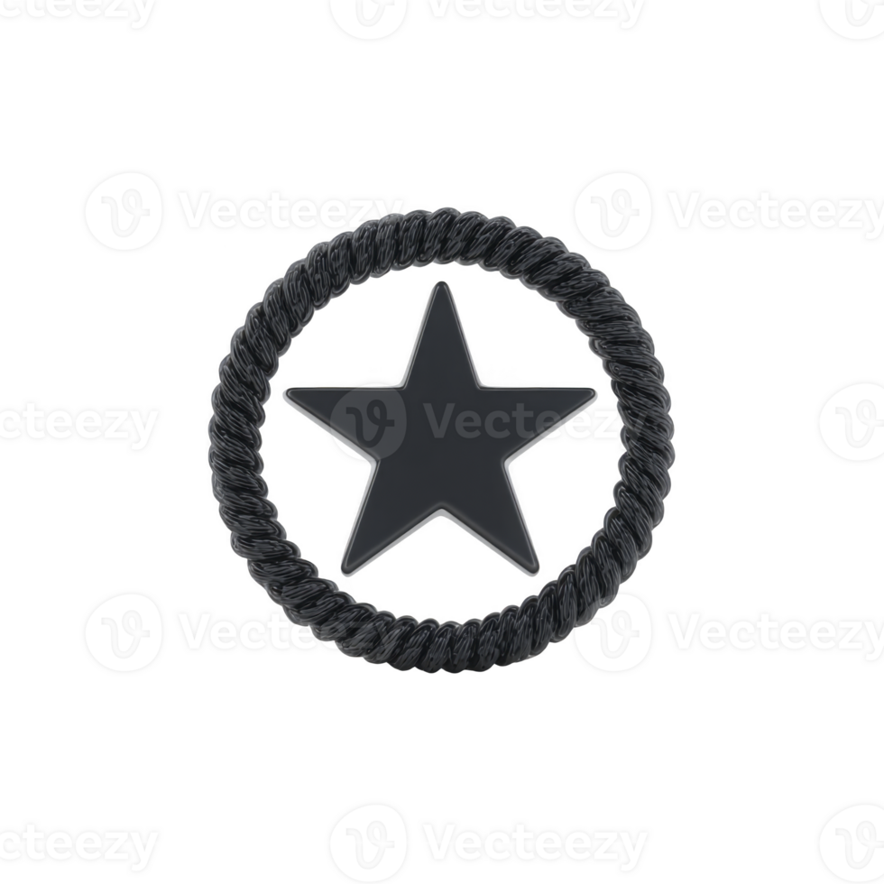 Black star is encircled by textured rope, creating bold and striking emblem. design is simple yet impactful, with monochrome color scheme that emphasizes its strong, symbolic nature png
