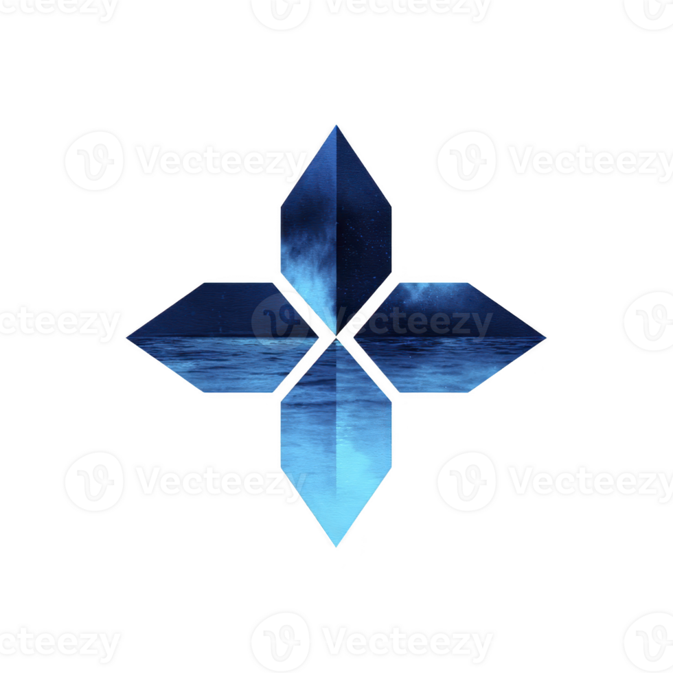 Geometric design featuring blue ocean scene is arranged in diamond shape, creating modern and artistic visual. deep blue tones evoke sense of calm and tranquility png