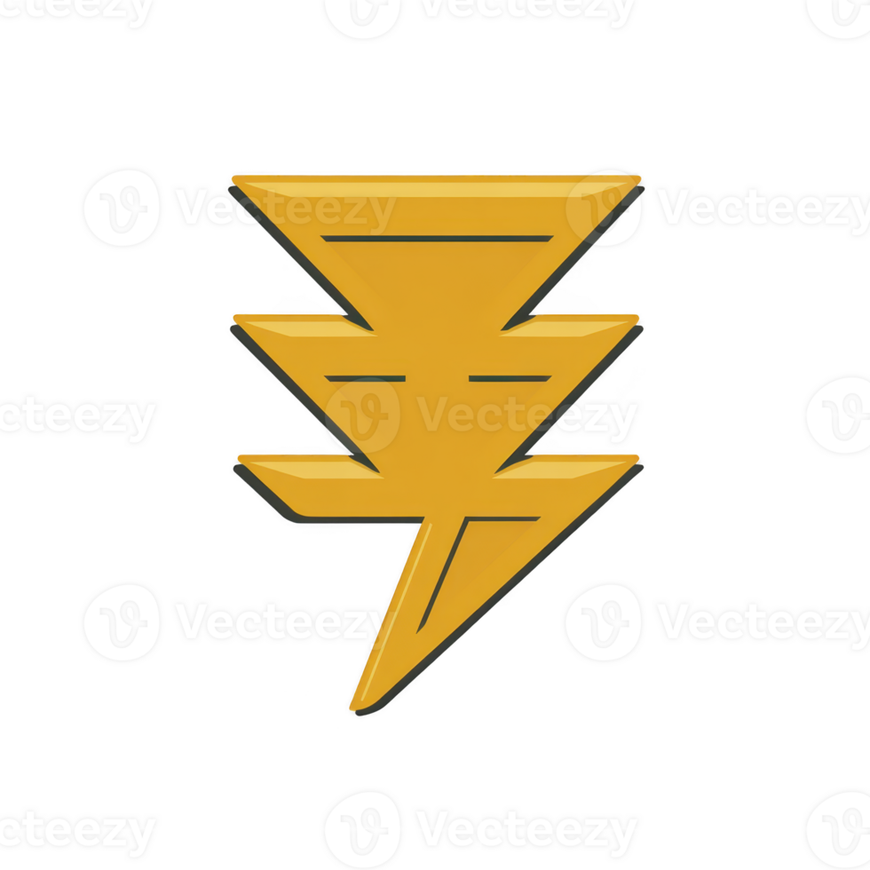 Stylized yellow lightning bolt symbol with sharp angles and modern design on transparency background. bold geometric shape conveys energy and power png