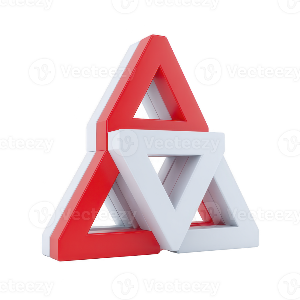 Geometric sculpture featuring interlocking red and white triangular shapes creates visually intriguing design. modern art piece showcases symmetry and balance png