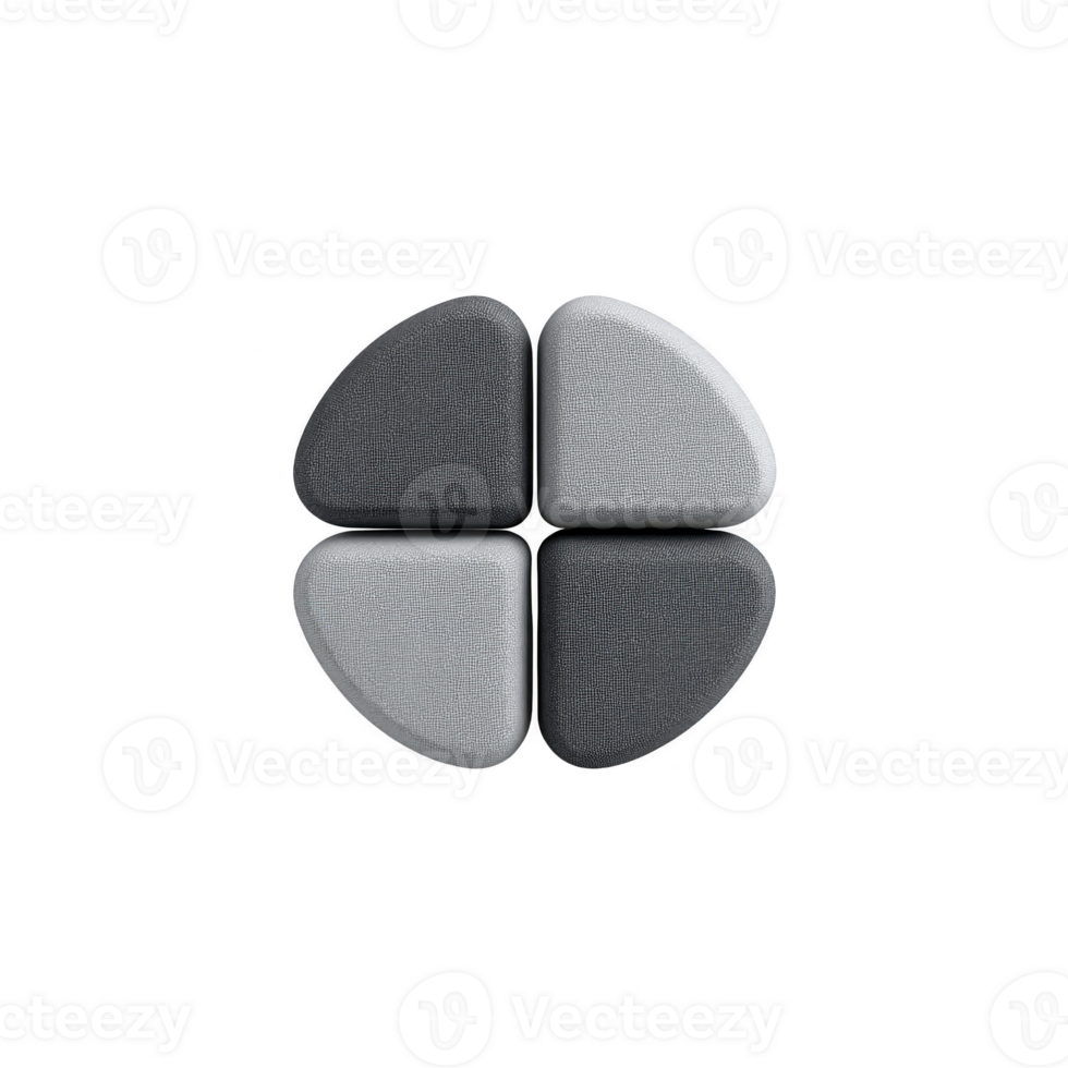 Circular arrangement of four cushioned segments in varying shades of gray creates modern, minimalist design. soft textures and neutral tones evoke sense of calm and balance png