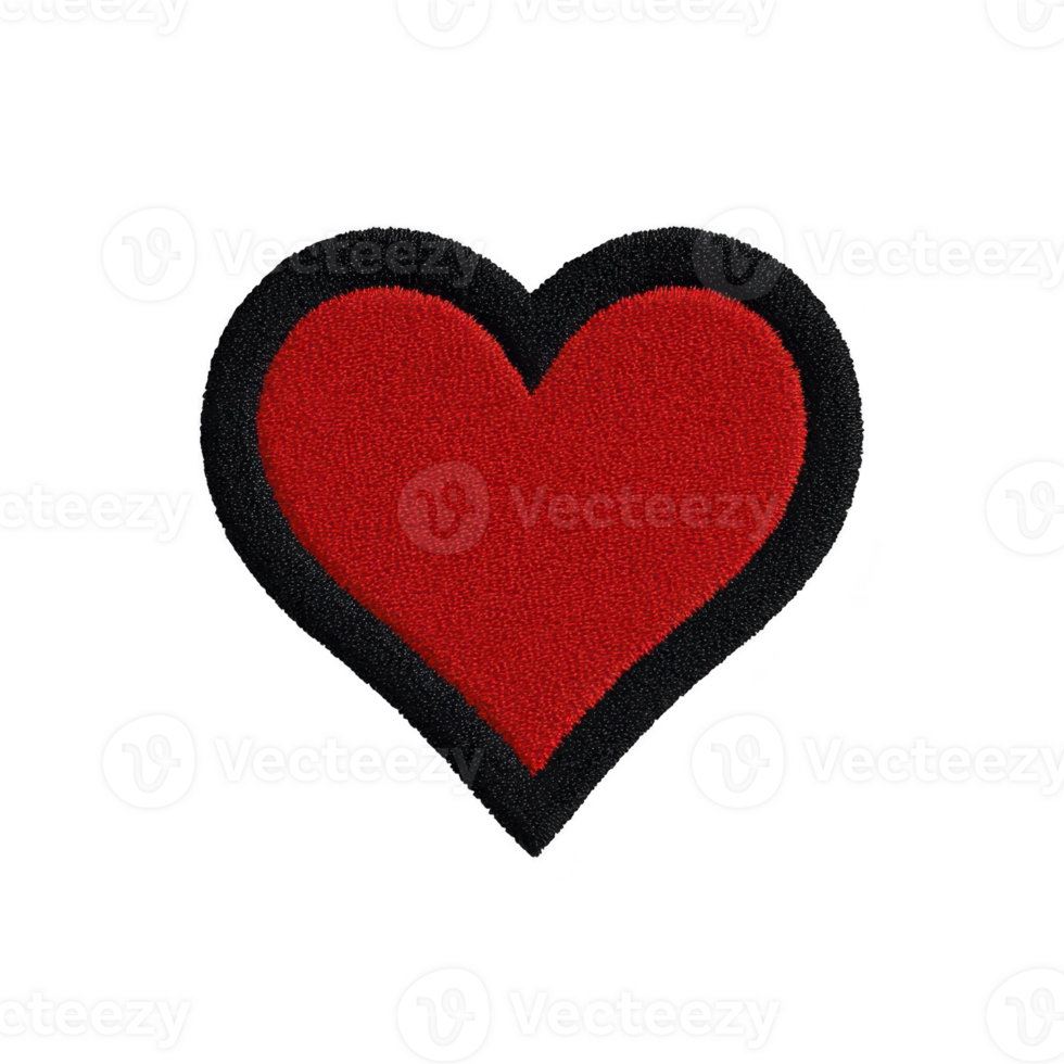 Red heart with black border, featuring textured, fuzzy appearance, stands out against transparent background, symbolizing love and affection png