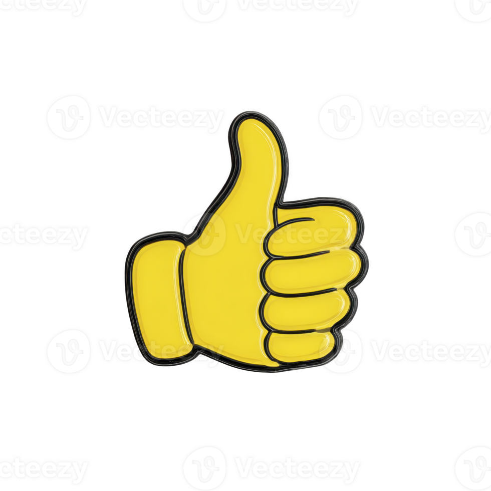 Yellow thumbs up emoji with black outline symbolizes approval or agreement. bright color and simple design make it easily recognizable and expressive png