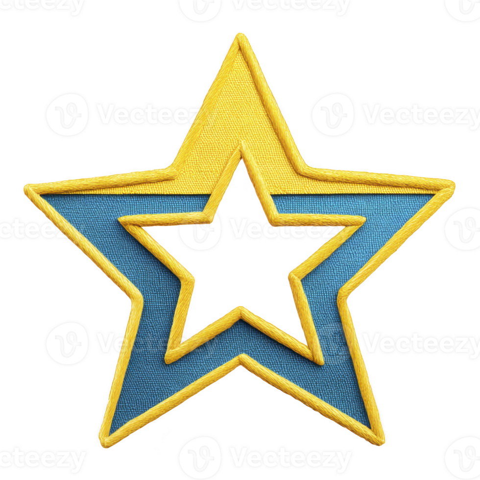Blue and yellow star shaped patch with hollow center, featuring layered design. vibrant colors and unique cutout create striking visual effect png