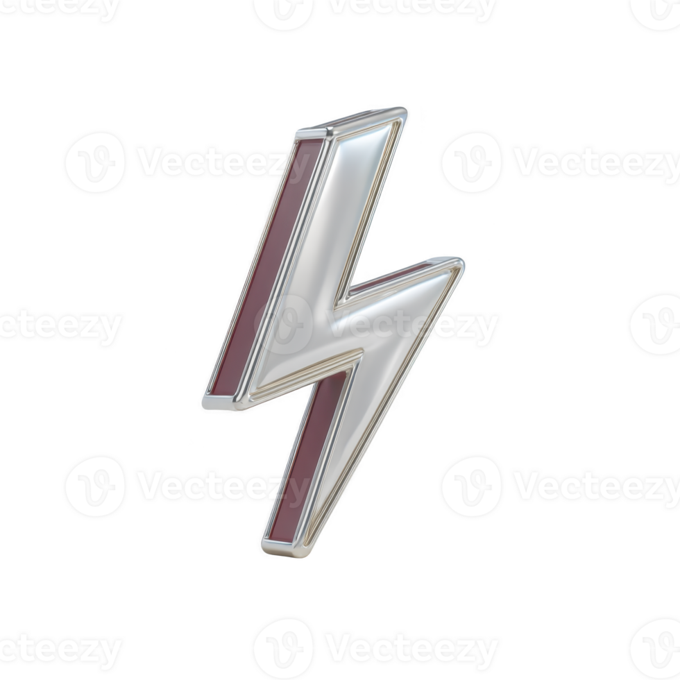 Metallic lightning bolt symbol with sleek, modern design and reflective surface, set against transparent background. symbol conveys energy and power png