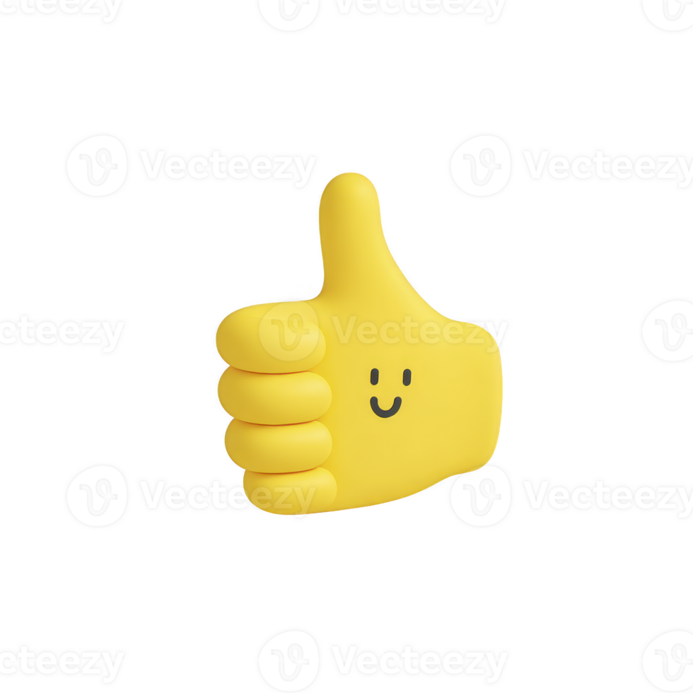 Yellow 3D thumbs up emoji with smiling face conveys positivity and approval. playful design adds cheerful touch, making it ideal for expressing agreement or satisfaction png