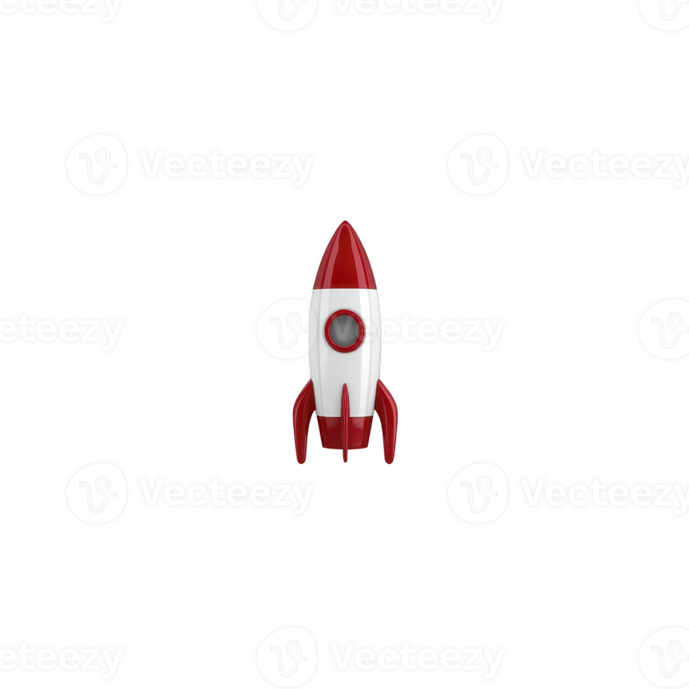 Red and white toy rocket ship with sleek design is centered on plain background, symbolizing adventure and exploration png
