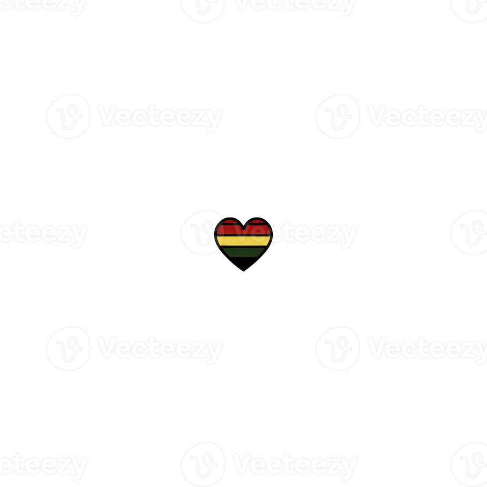 Small heart shaped icon features Pan African flag colors, symbolizing unity and pride. heart is centered on plain background, emphasizing its vibrant red, black, and green stripes png