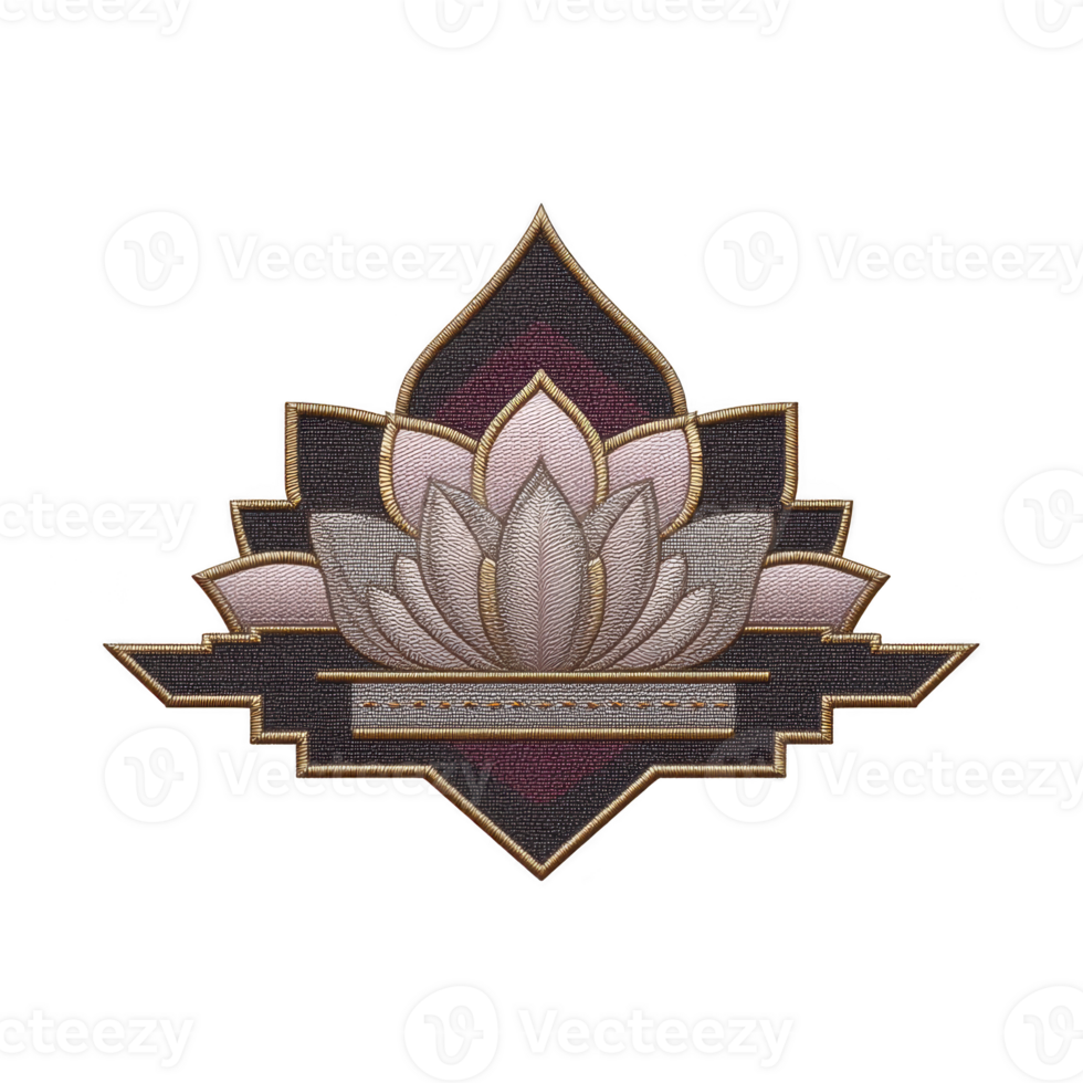 Decorative lotus flower emblem with intricate geometric patterns and blend of pink and brown tones, symbolizing elegance and tranquility png