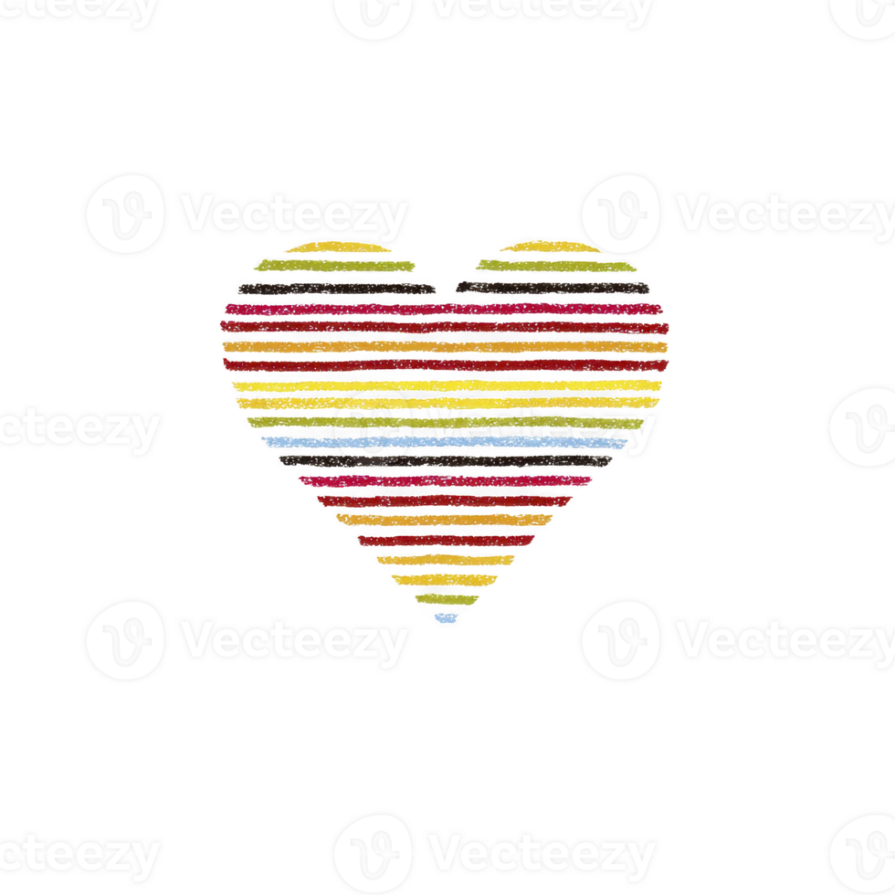 Colorful heart shape made of horizontal stripes various colors, including red, yellow, and black, transparency background. design is simple yet vibrant, conveying sense of love and creativity png