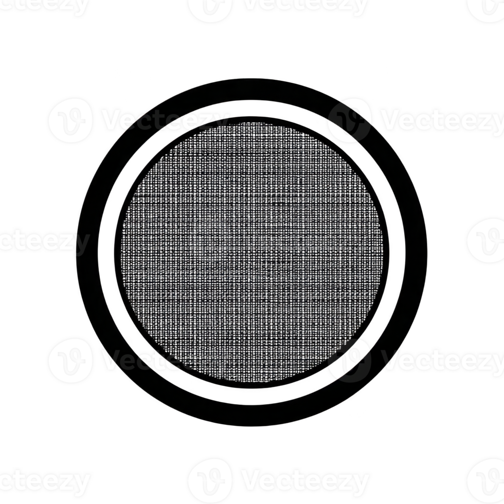 Simple black circular design with thin outer ring and textured inner circle, creating minimalist and modern look. monochrome palette adds sleek and versatile aesthetic png