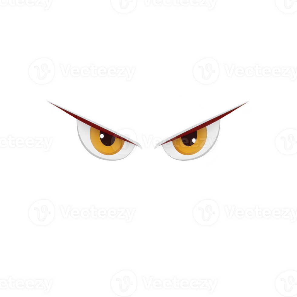 Pair of intense, cartoonish eyes with sharp, focused expression are set against transparency background, conveying sense of mystery and intrigue. eyes are orange with red accents, adding to their png