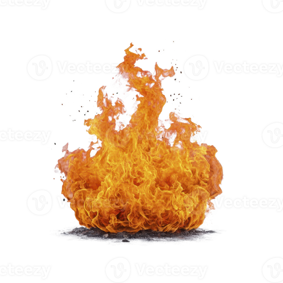 Vibrant, dynamic flame with intense orange and yellow hues, isolated on transparent background, conveys energy and warmth. Perfect for creative projects needing fiery elements png