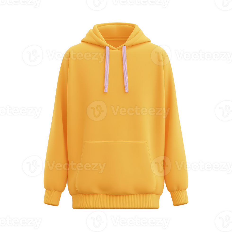Vibrant yellow hoodie with front pocket and drawstring hood, perfect for casual wear. bright color adds cheerful touch to any outfit png