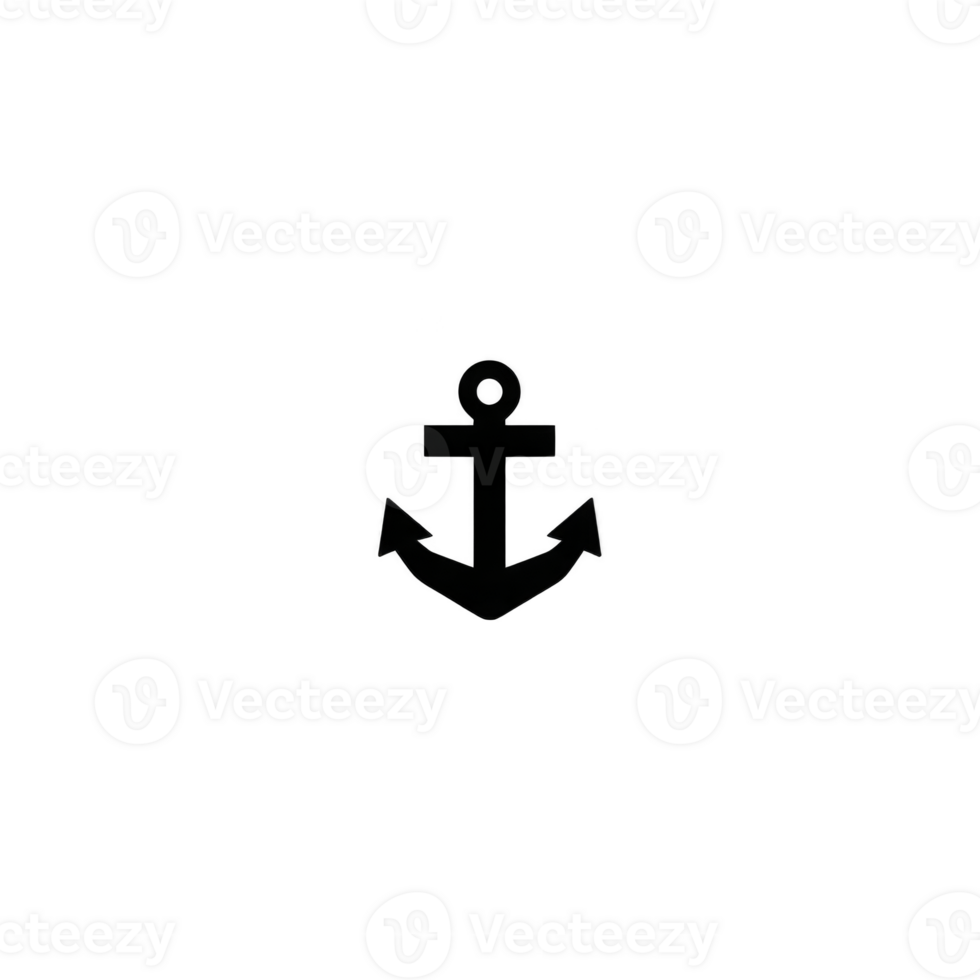 Anchor icon in black on transparent background symbolizes stability and strength, often used in nautical themes or maritime designs. Its simplicity makes it versatile for various applications png