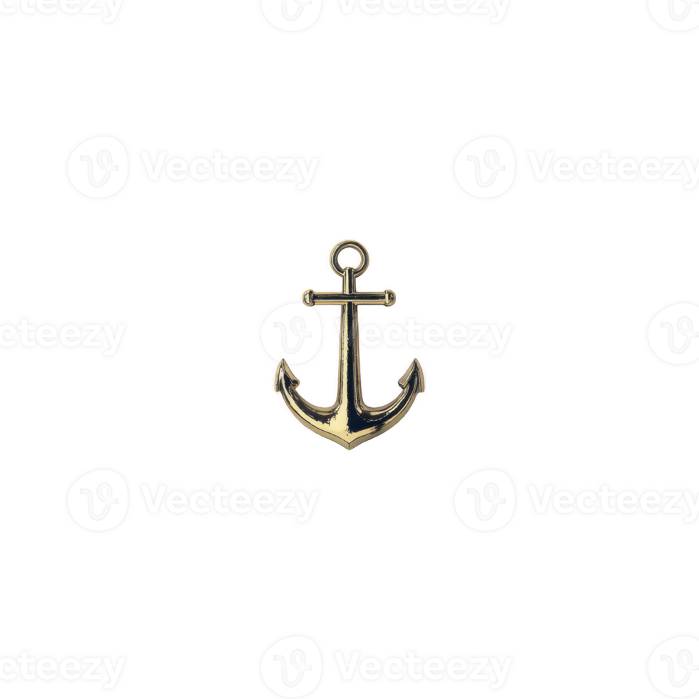 Golden anchor symbol with classic design is centered on transparency background, evoking sense of stability and maritime tradition png