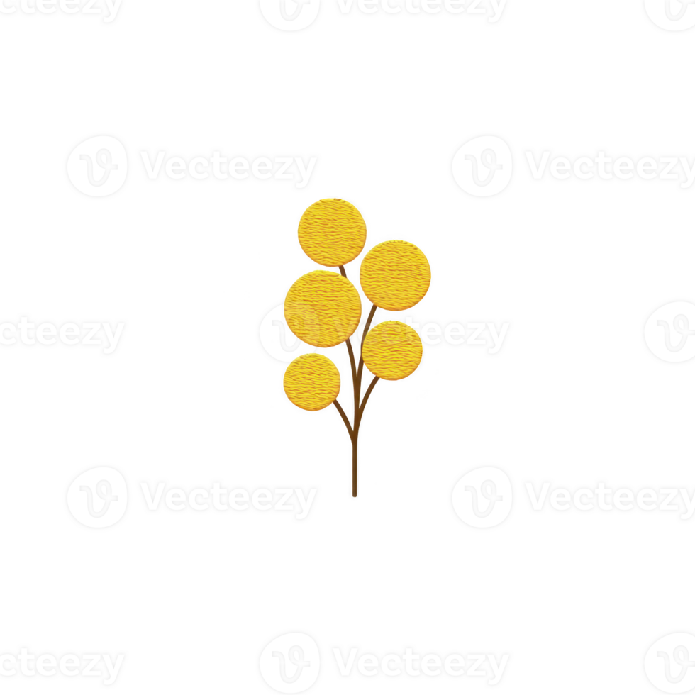 Simple illustration of stylized yellow flower with five round petals on brown stem, set against plain background. design is minimalistic and modern png