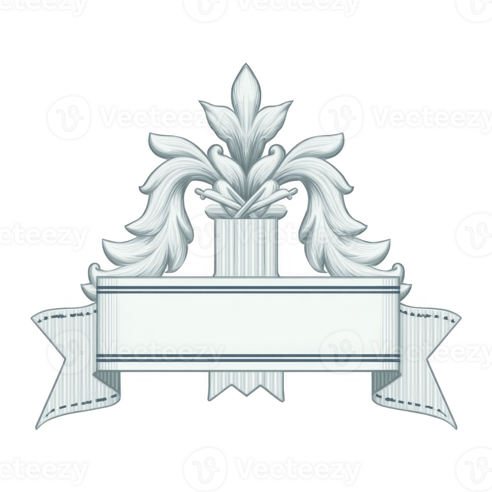 Elegant, ornate frame with blank banner and decorative floral elements, perfect for invitations or certificates. design features intricate leaf patterns and classic ribbon png