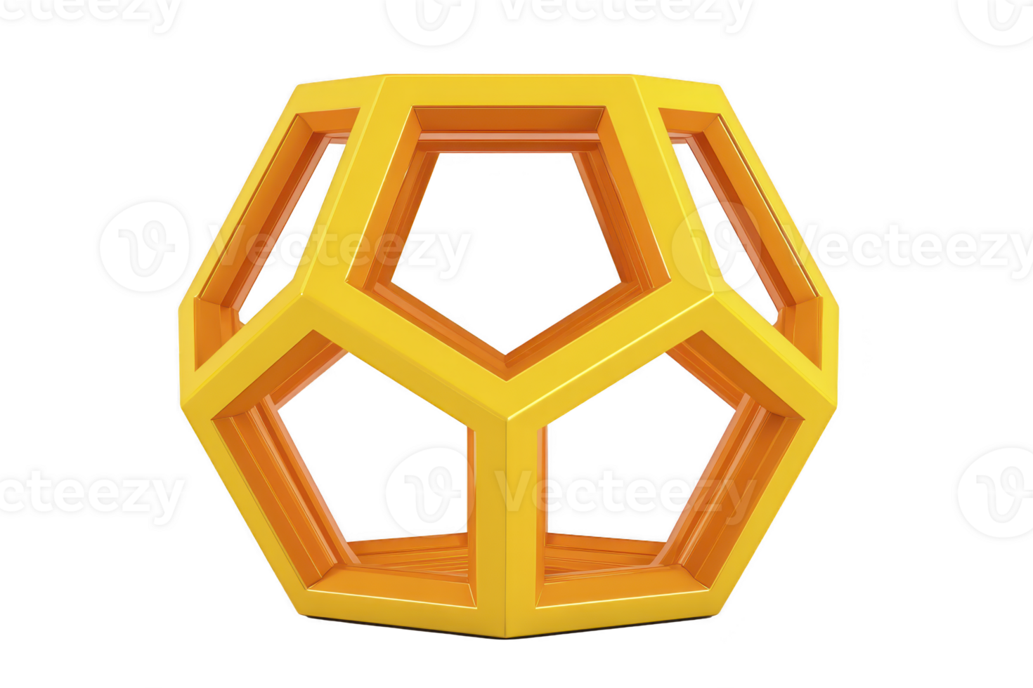 A geometric dodecahedron with vibrant yellow and orange color scheme, showcasing modern and abstract design. structure open framework highlights its symmetrical and mathematical beauty png