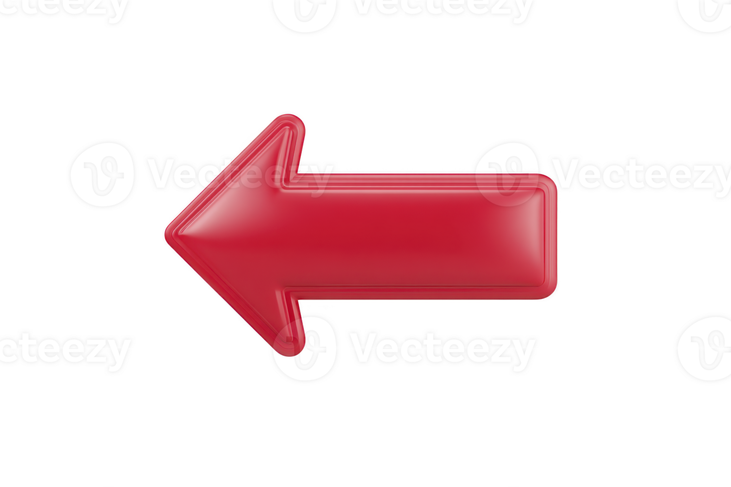 A shiny red arrow pointing left, with glossy finish and 3d appearance, stands out against plain background, symbolizing direction or navigation png