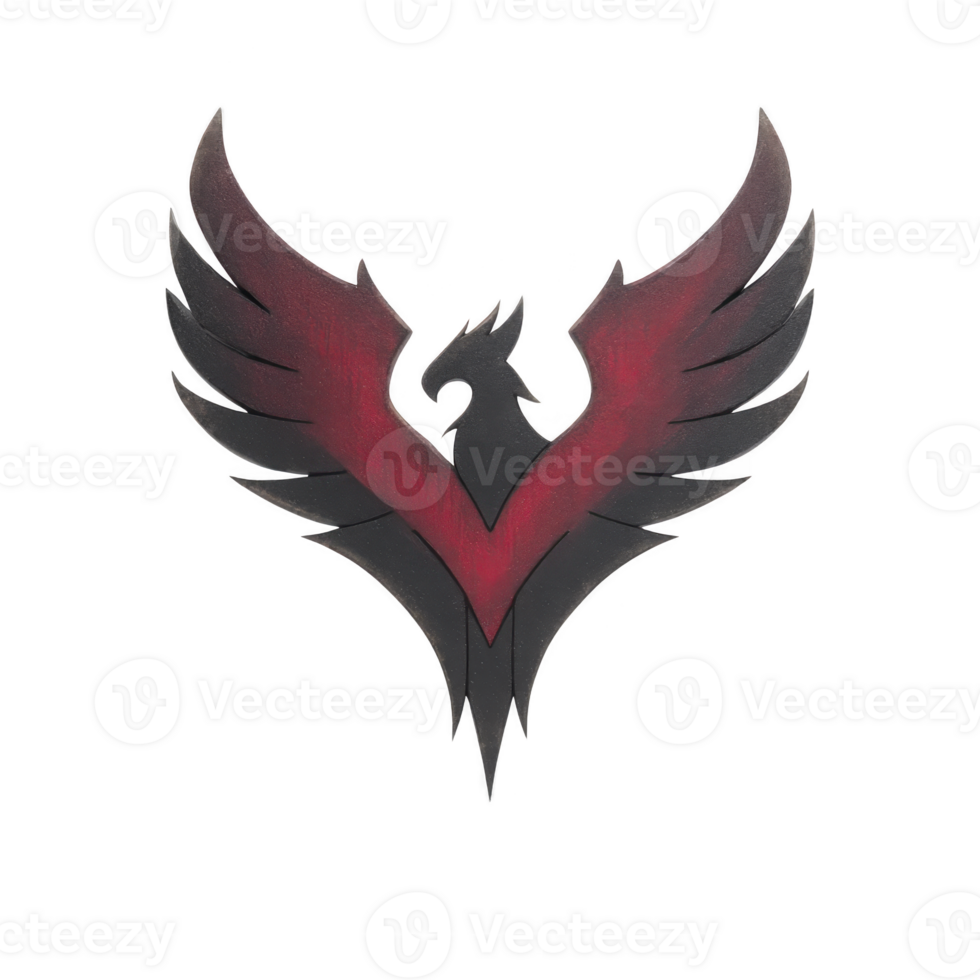 Stylized phoenix logo with red and black gradient wings, symbolizing rebirth and strength. design features sharp, angular lines and central bird figure, conveying sense of power and elegance png