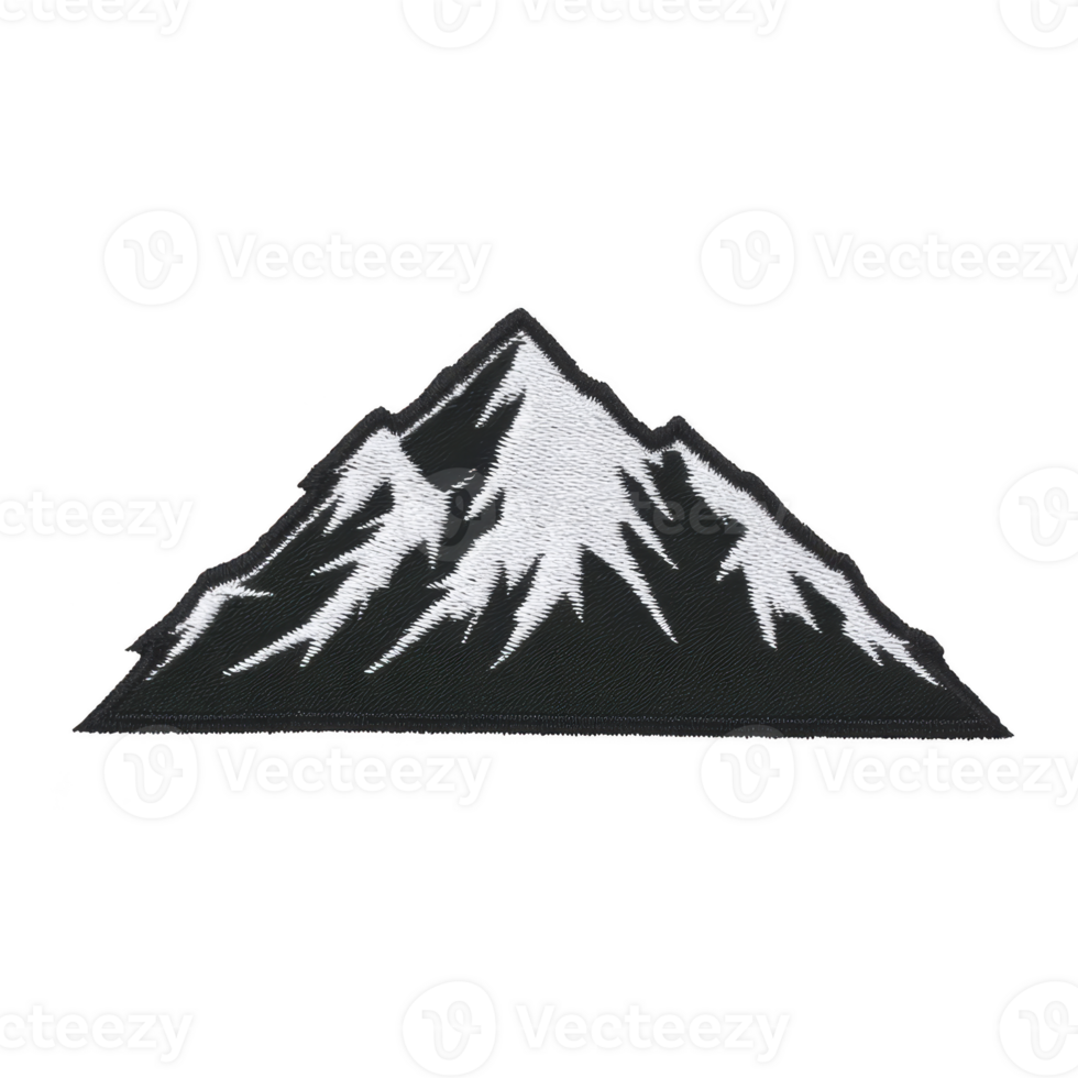 Stylized illustration of snow capped mountain peak with sharp edges and contrasting black and white colors, evoking sense of adventure and exploration png