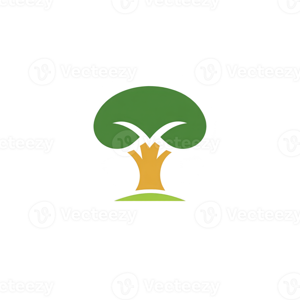 Stylized tree logo with green canopy and brown trunk, symbolizing nature and growth. simple design conveys eco friendly and organic theme, ideal for environmental branding png
