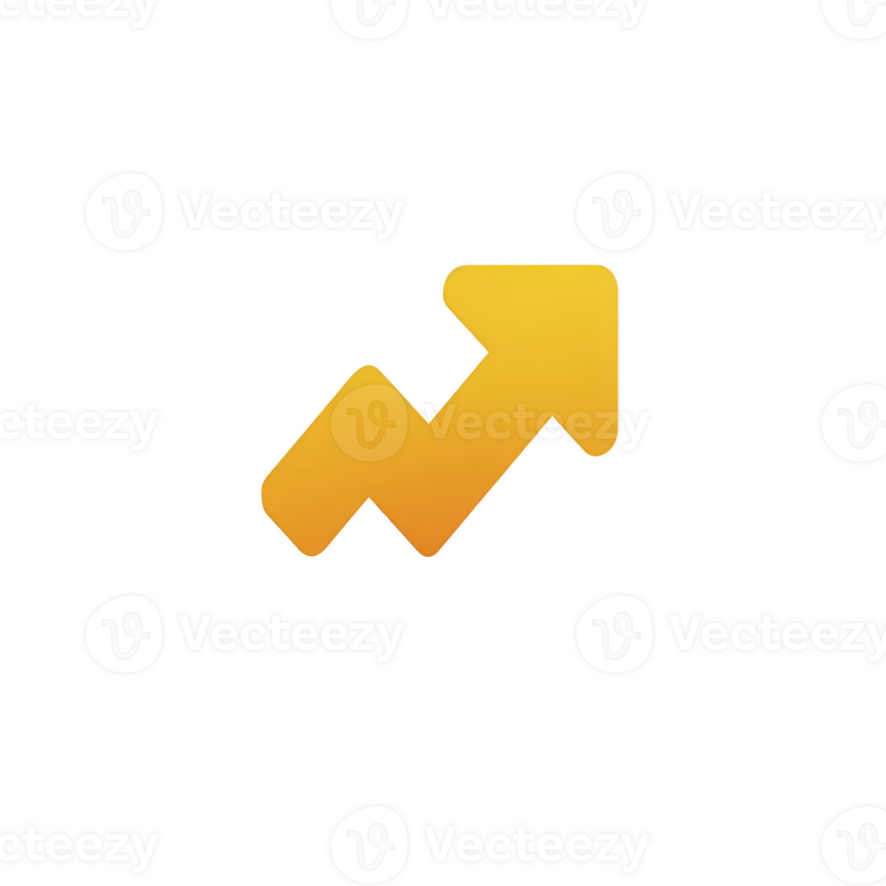 Yellow upward arrow icon symbolizes growth and progress, often used in business and finance contexts to represent increasing trends or success. arrow zigzag design adds dynamic feel png