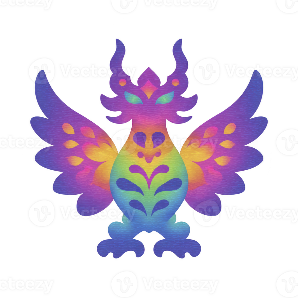 Vibrant, colorful abstract bird illustration with intricate patterns and gradient hues, evoking sense of creativity and imagination png