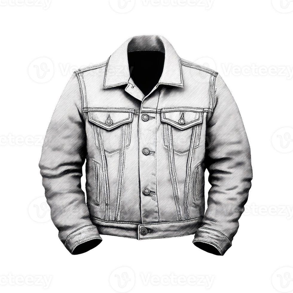 Stylish denim jacket illustration with detailed stitching and classic design, featuring buttons and pockets, perfect for casual fashion png