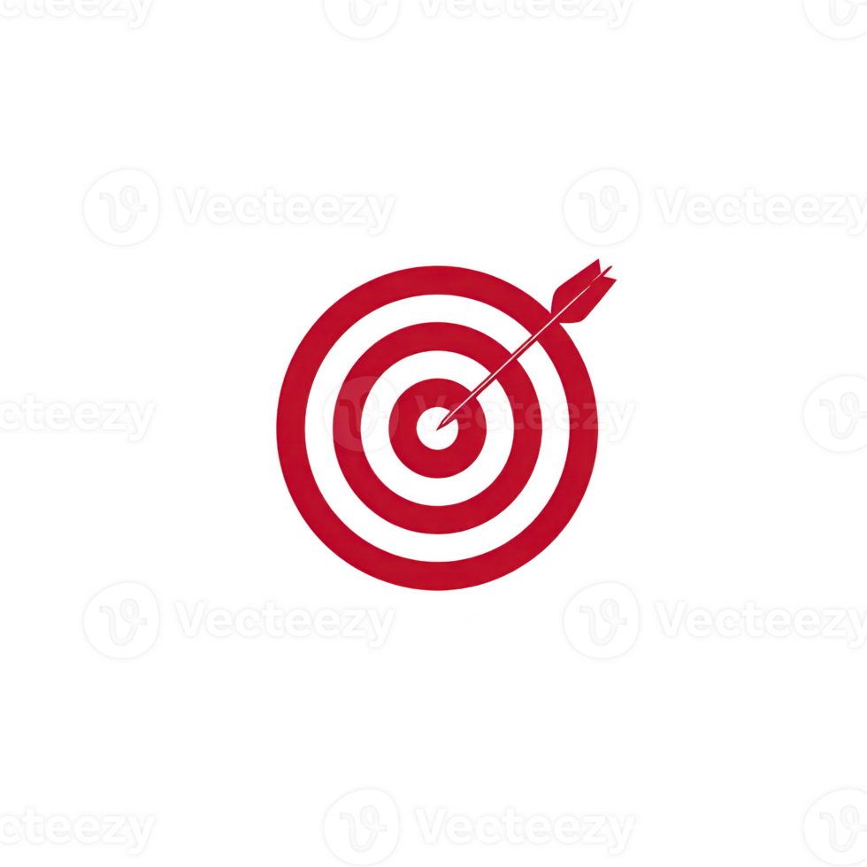 A red target with arrow hitting bullseye symbolizes precision and success. image conveys sense of achievement and focus png