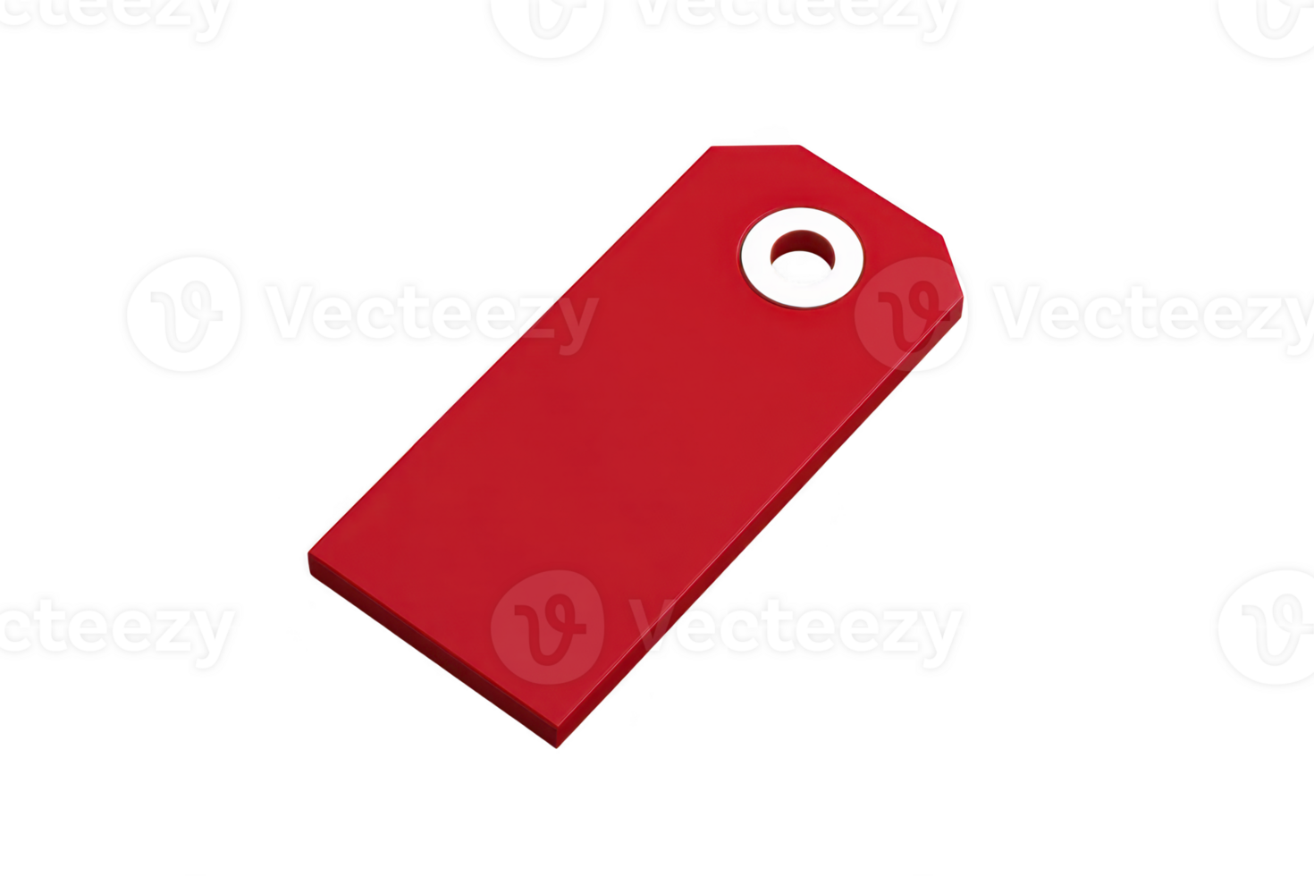 A red rectangular price tag with hole for attachment, isolated on transparency background, often used for labeling or pricing items in retail settings png