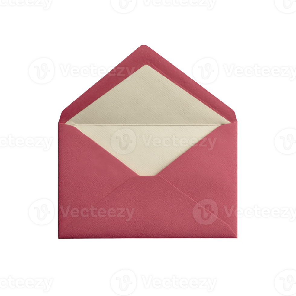 A red envelope with cream colored interior is open, showcasing its elegant design. envelope is positioned against plain background, highlighting its vibrant color and texture png